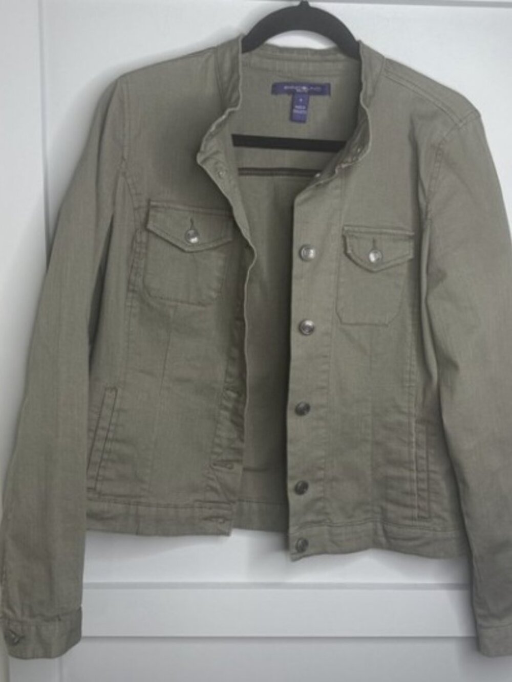 Bandolino Denim Jacket, Collarless Army Green, Women's Size Medium